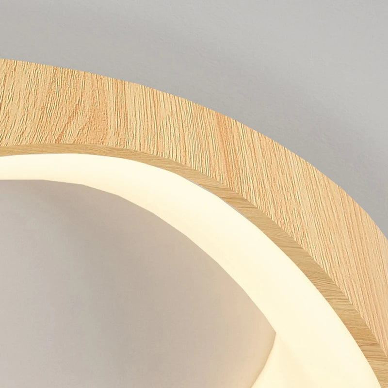 lampe circulaire led moderne grain de bois éclairage intérieur - vue 7 sur 8