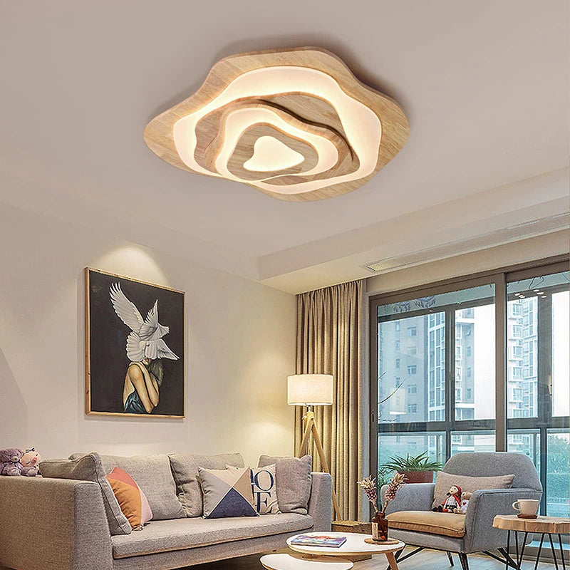 lustre led moderne en bois pour chalet loft intelligent - vue 3 sur 12
