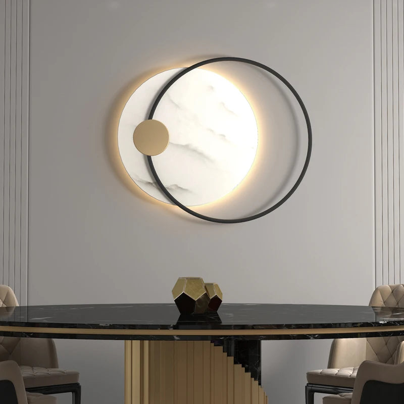 Applique murale LED moderne en métal noir avec marbre - vue 5 sur 8
