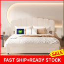 Bubble Bed, Double Bed, Teddy Velvet Fabric, with USB & LED, Drawer Bed,  with Storage Space, Beige, 140x200 cm