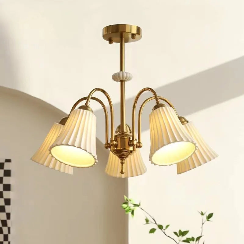 Lustre de style français rétro en céramique blanche - vue 6 sur 11