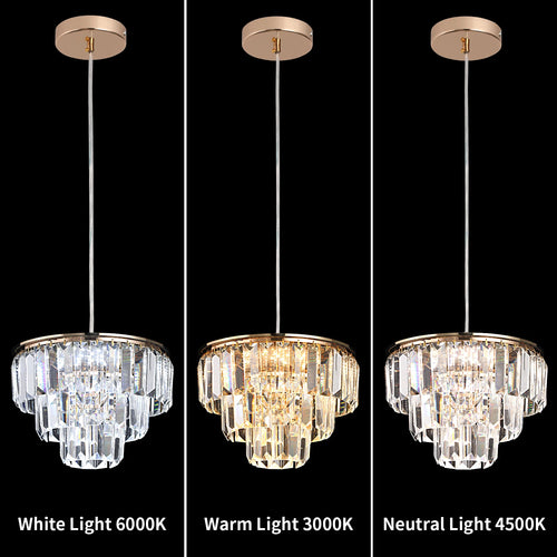 lustre moderne en cristal k9 avec lumière led suspendue - vue 5 sur 8