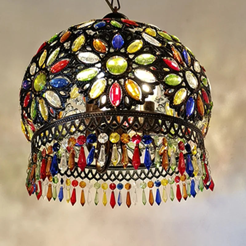 lustre vintage en cristal coloré pour décoration bohème