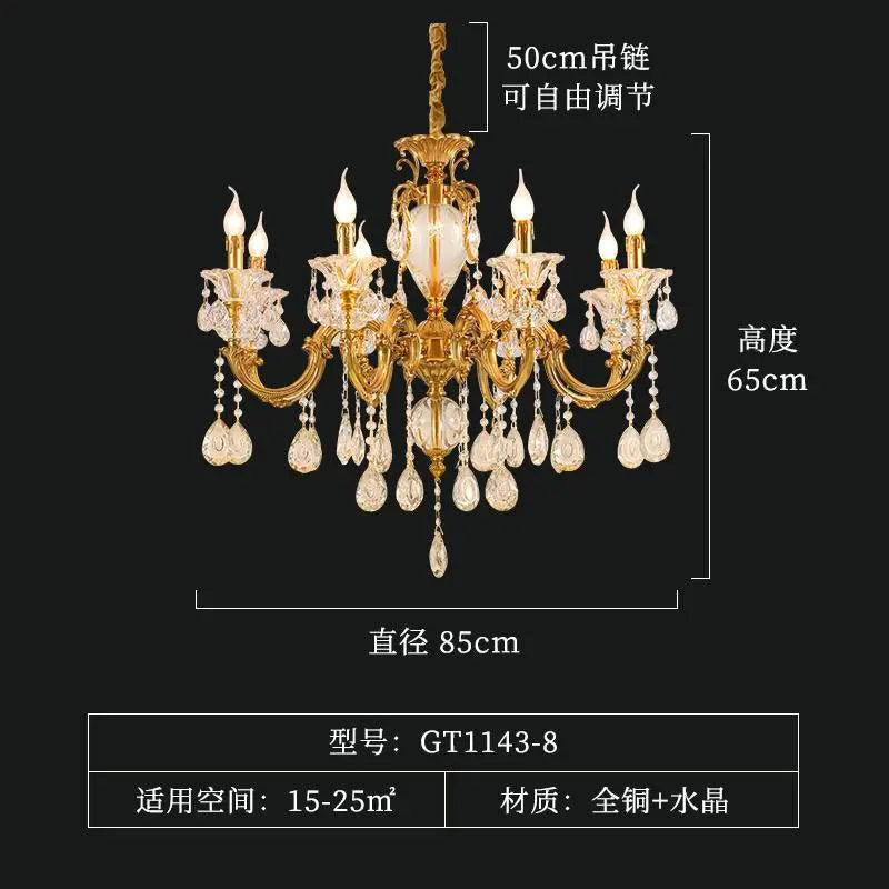 lustre moderne à led en cristal et cuivre - vue 9 sur 9