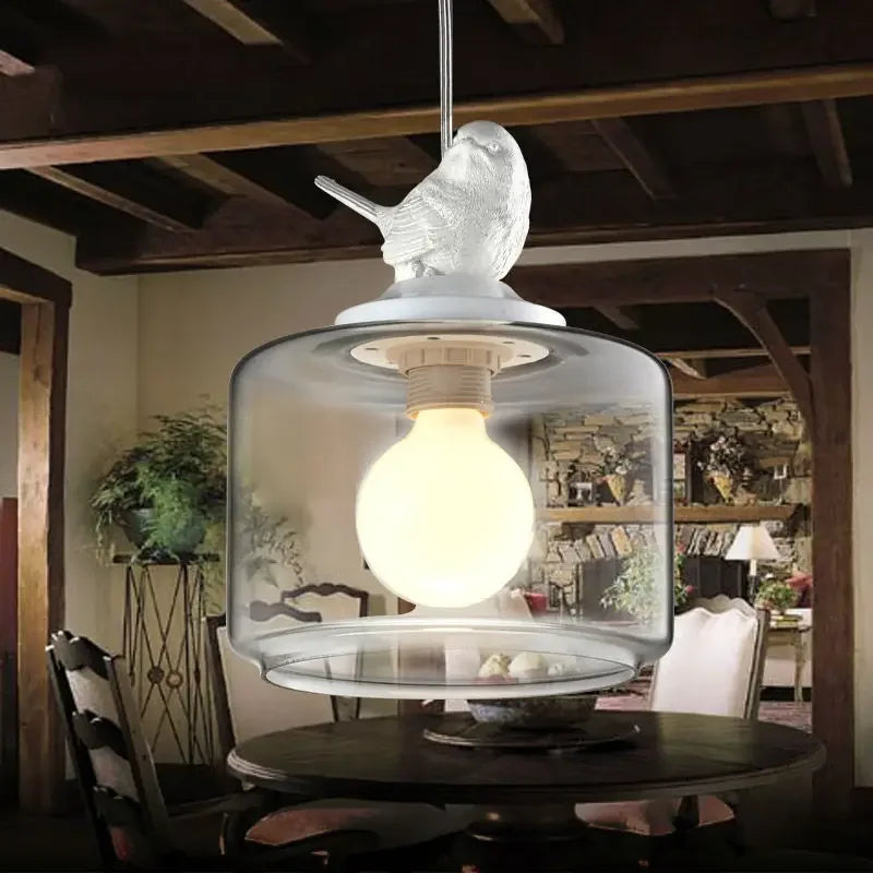 Moderne kreative LED-Pendelleuchte aus Glas mit Vogelmotiv - vue 3 sur 8