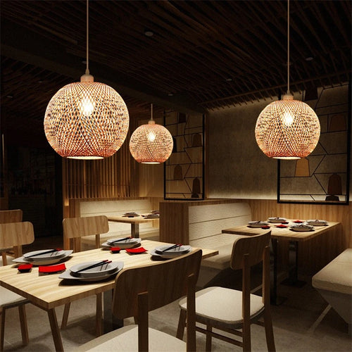 lustre moderne nordique en bambou tissé à la main led