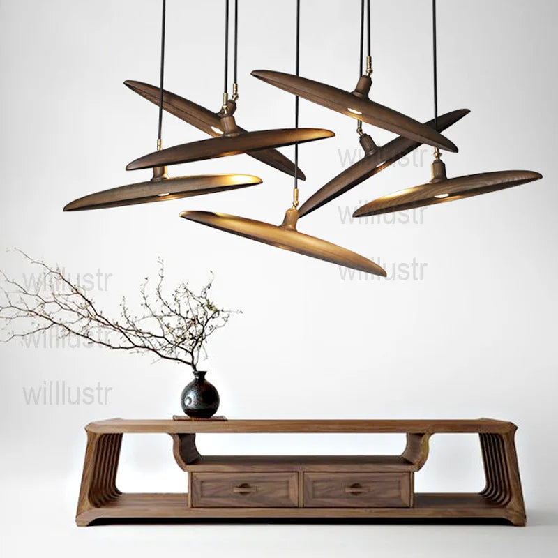 Suspension en bois lampe à Suspension en bois Design minimaliste lustre de plafond suspendu salle à manger Restaurant hôtel - vue 4 sur 18