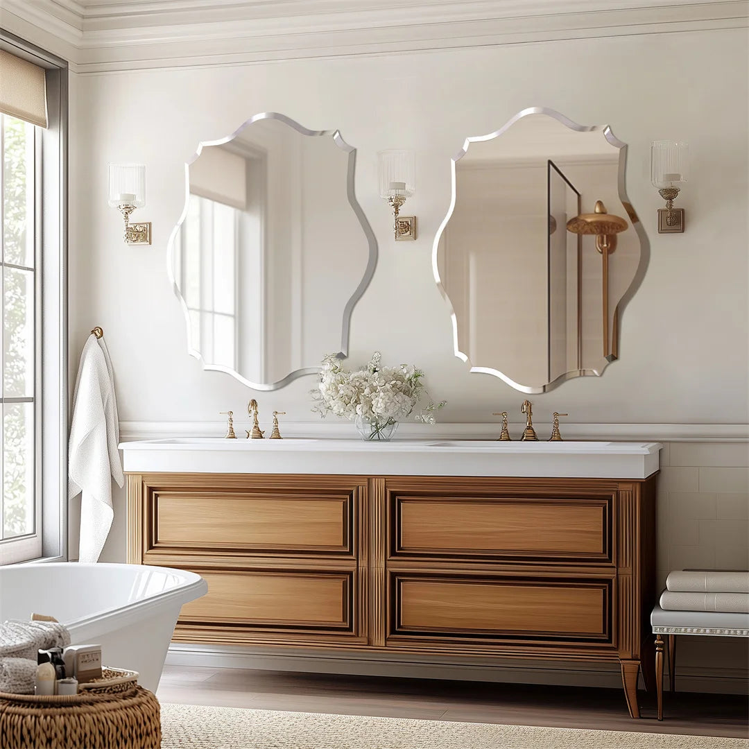 LUVODI Minimalist Frameless Wall Hanging Mirror Asymmetrical Vanity Mirror with Beveled Edge for Bathroom,Entryway - vue 3 sur 8