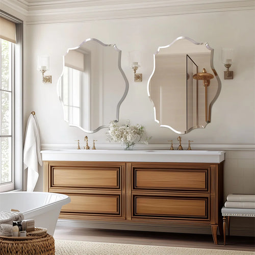 LUVODI Minimalist Frameless Wall Hanging Mirror Asymmetrical Vanity Mirror with Beveled Edge for Bathroom,Entryway - vue 4 sur 8