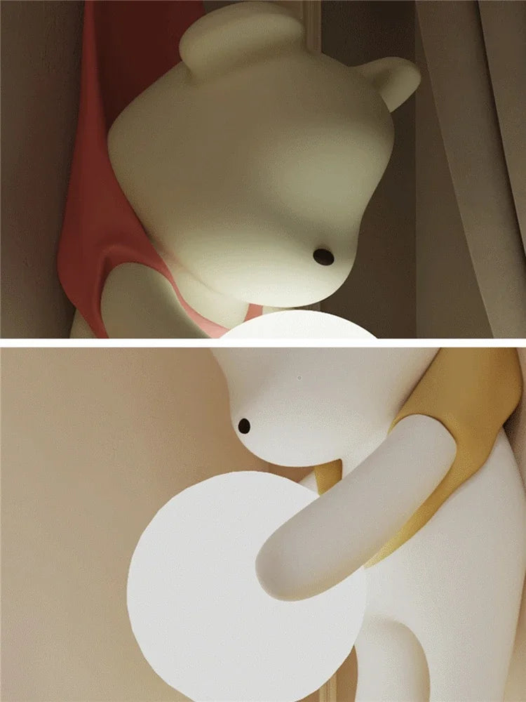 applique murale Style crème résine ours nordique LED salon chambre enfants chambre moderne créatif décor à la maison - vue 7 sur 8