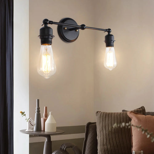 applique murale vintage noir led 2 têtes
