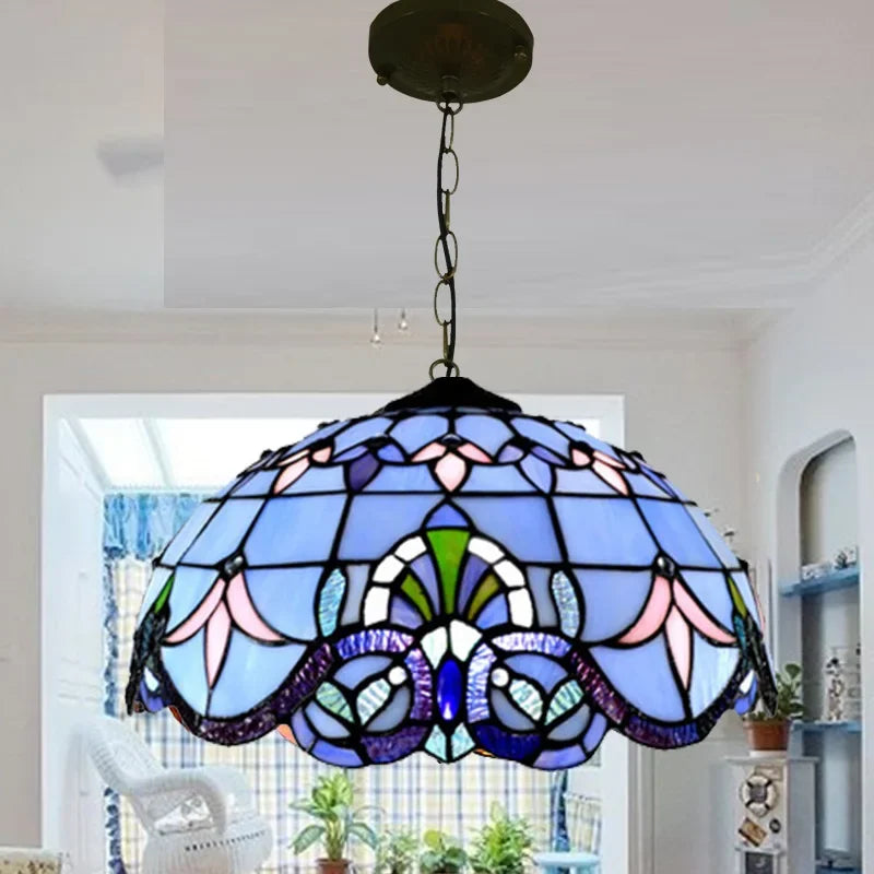 suspension tiffany en verre fait main style nordique paon - vue 4 sur 10