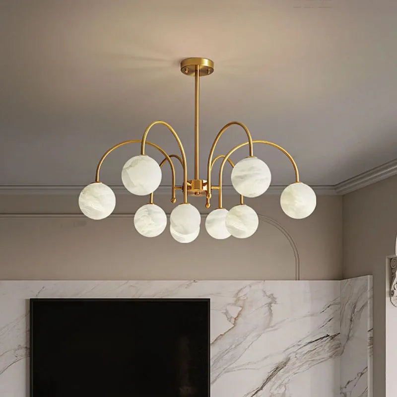 suspension LED circulaire à neuf têtes en marbre design nordique moderne - vue 3 sur 6