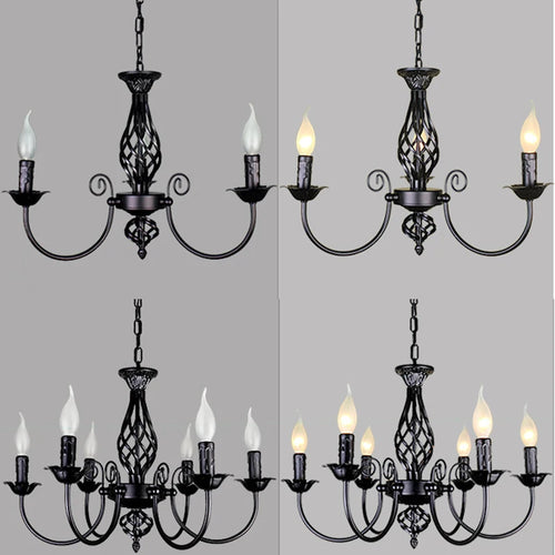 6-Light Farmhouse Candle Chandelier for Living Room, Rustic Industrial Pendant Ceiling Light fixture, Vintage Hanging Lamp for B
