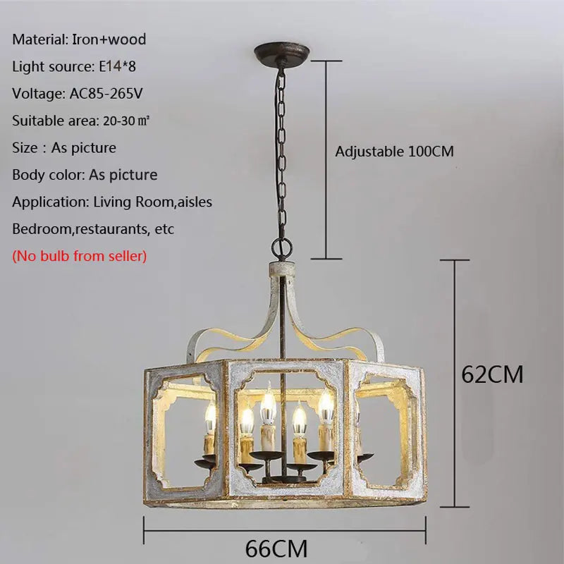 lustre rétro américain en bois massif pour villa vintage - vue 4 sur 7