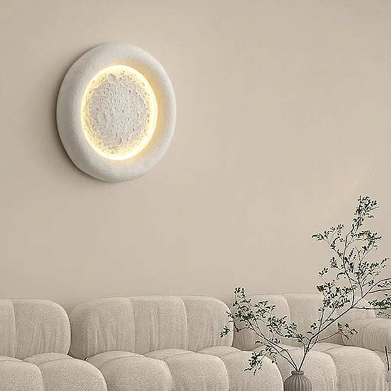 applique murale led ronde lune intensités variables art déco résine - vue 3 sur 8