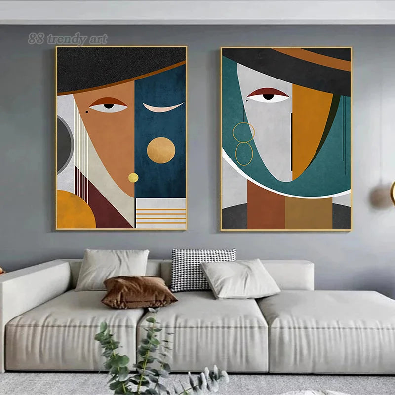 peintures abstraites avec personnages modernes pour décoration intérieure