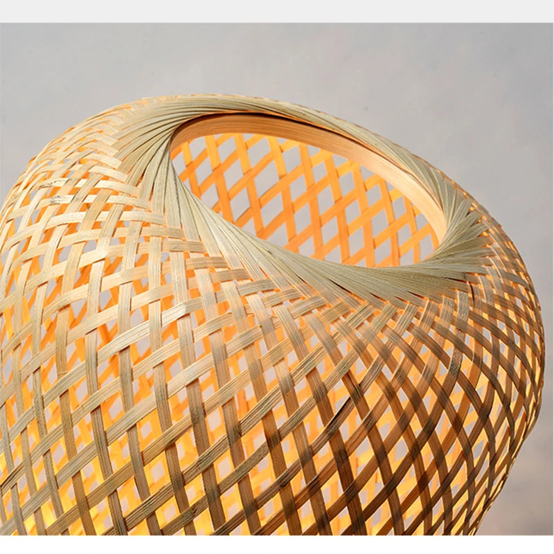 Lampadaire design osier bambou tissé style rétro - vue 6 sur 9