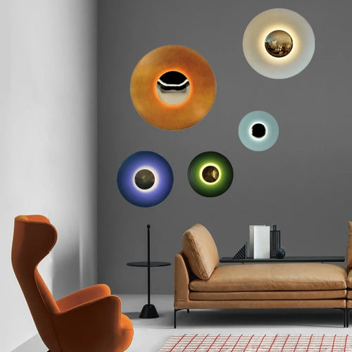 applique murale led ronde en métal diverses teintes éclairage polyvalent