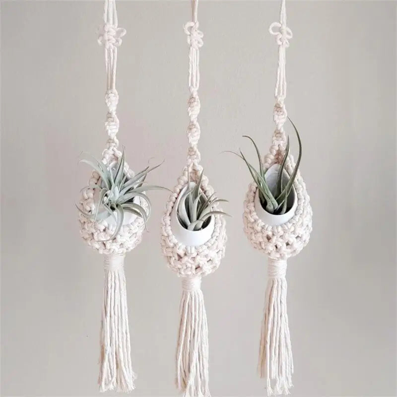 support mural en macramé pour plantes aériennes style bohème - vue 4 sur 10