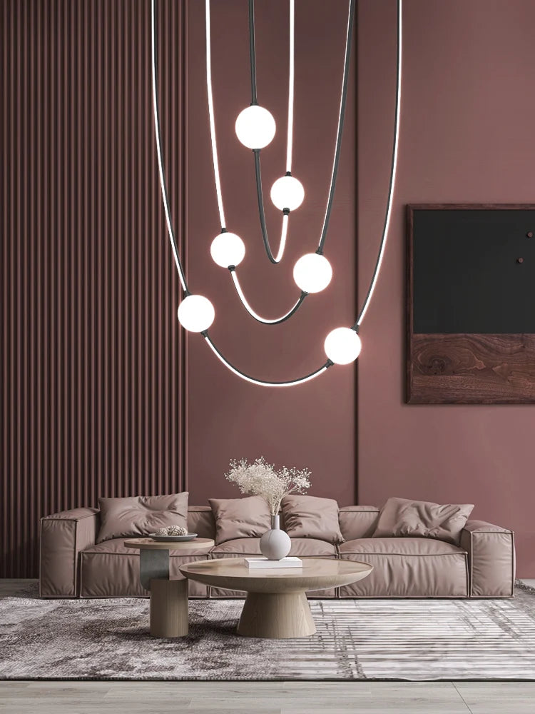 Lustre moderne nordique lumineux à ligne incurvée intérieur extérieur