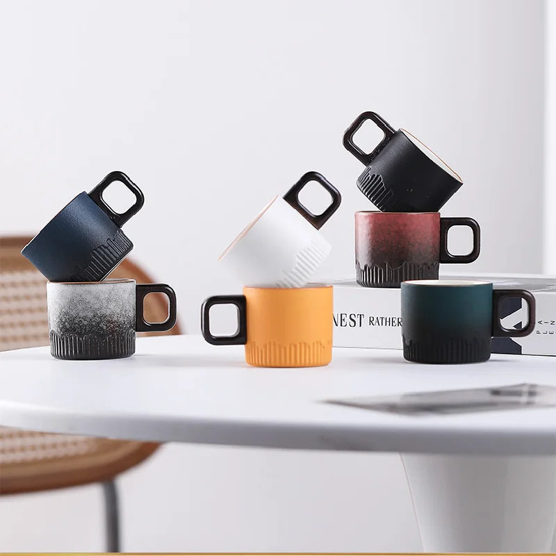 Tasse café céramique vintage anse bois artisanale