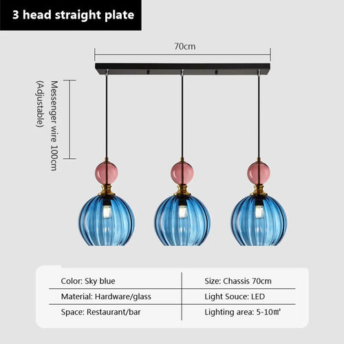 Bonbonfarbene Pendelleuchte aus Glas für die Wohnungsdekoration - vue 11 sur 14