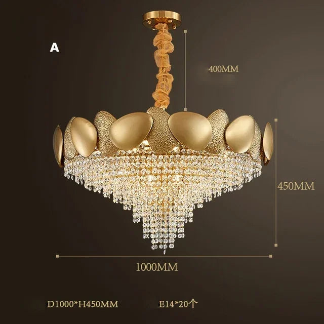 lustre moderne en cristal pampilles et acier inoxydable - vue 10 sur 16