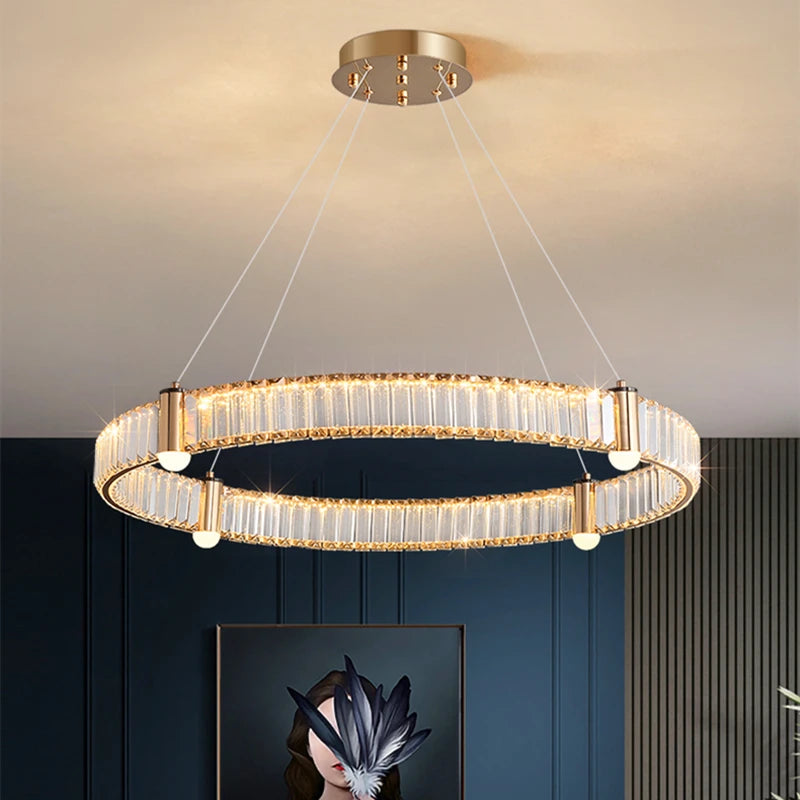 Lustre led anneau rond en cristal design nordique post-moderne - vue 7 sur 11