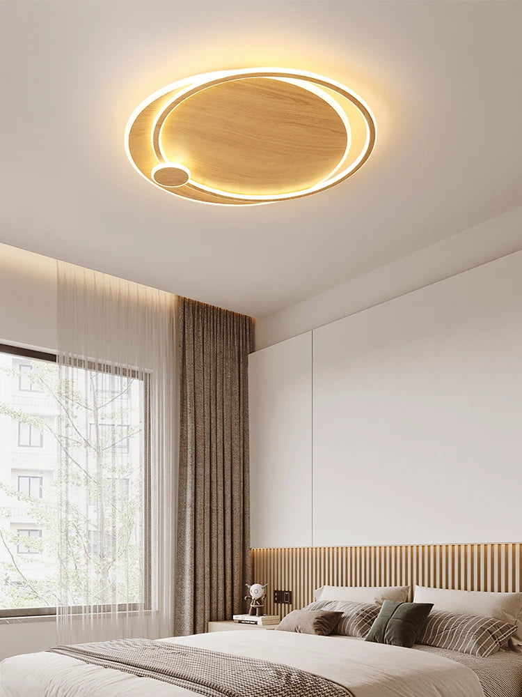 lustre moderne en bois avec éclairage intelligent circulaire - vue 3 sur 9