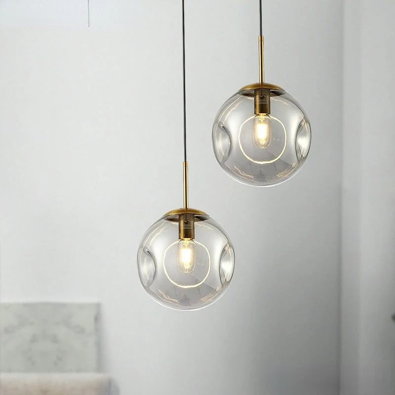 lustre suspension industriel simple boule verre moderne nordique - vue 4 sur 8