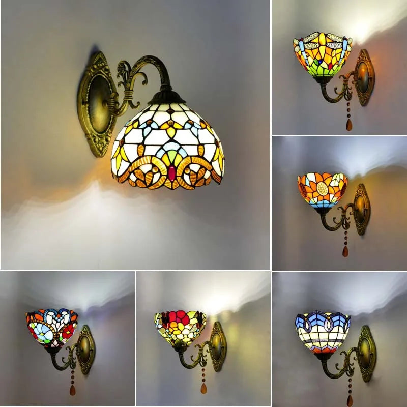 applique murale rétro méditerranéen led baroque tiffany - vue 2 sur 12