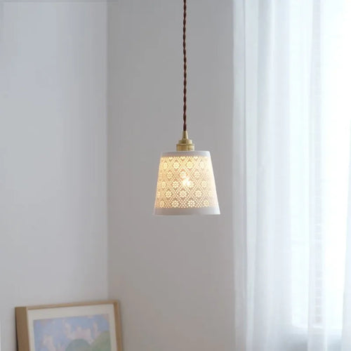 Moderne Pendelleuchte aus Keramik und Kupfer für die Innendekoration - vue 4 sur 6