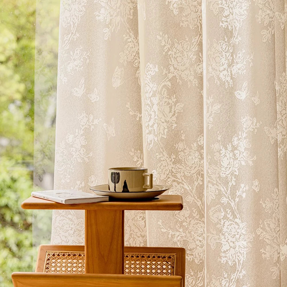 Voilage tulle floral romantique pour salon chambre fenetre - vue 6 sur 8