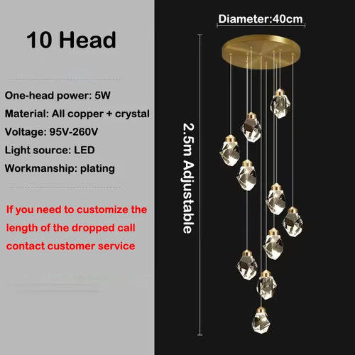 lustre en cristal led design en cuivre moderne et élégant