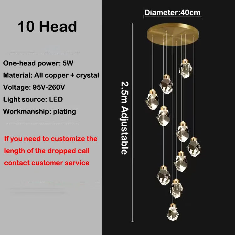 lustre en cristal led design en cuivre moderne et élégant - vue 13 sur 16