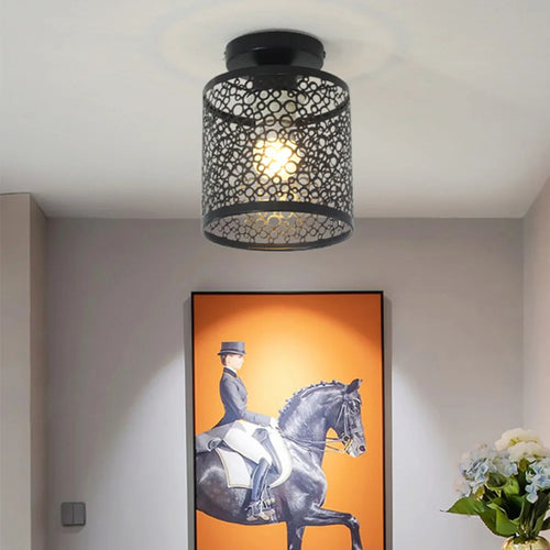 Moderne Pendelleuchte aus Eisen im Retro-Stil mit Metallgitter - vue 3 sur 7