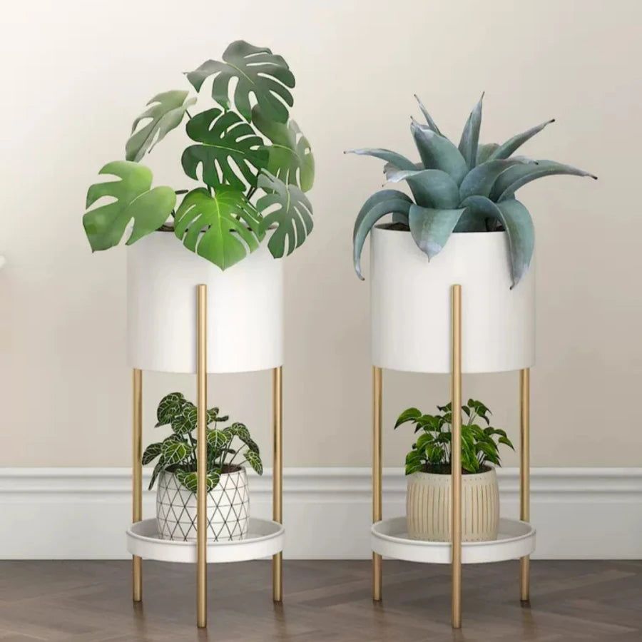 1 piece of white double-layer Nordic storage rack, floor-standing ornament next to the TV cabinet, flower stand for several room