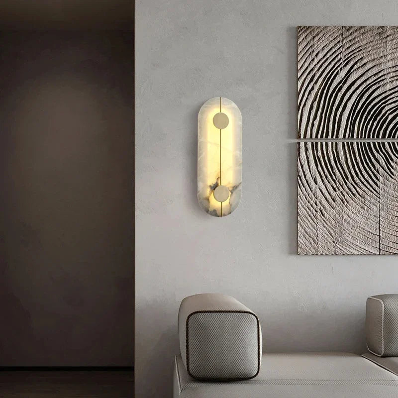 applique murale led en marbre et cuivre doré design nordique moderne - vue 5 sur 8
