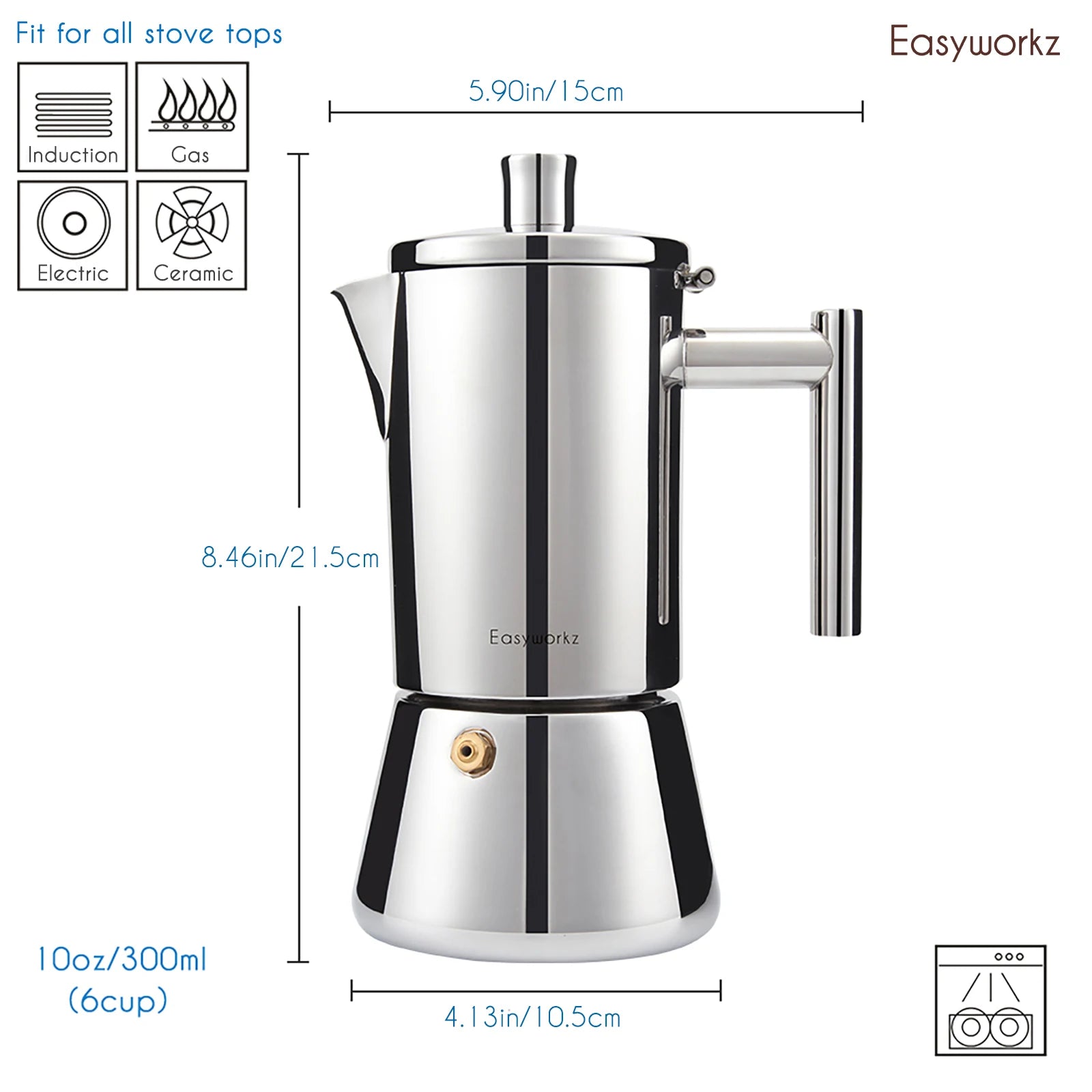 Cafetière italienne induction acier inoxydable easyworkz diego - vue 3 sur 7