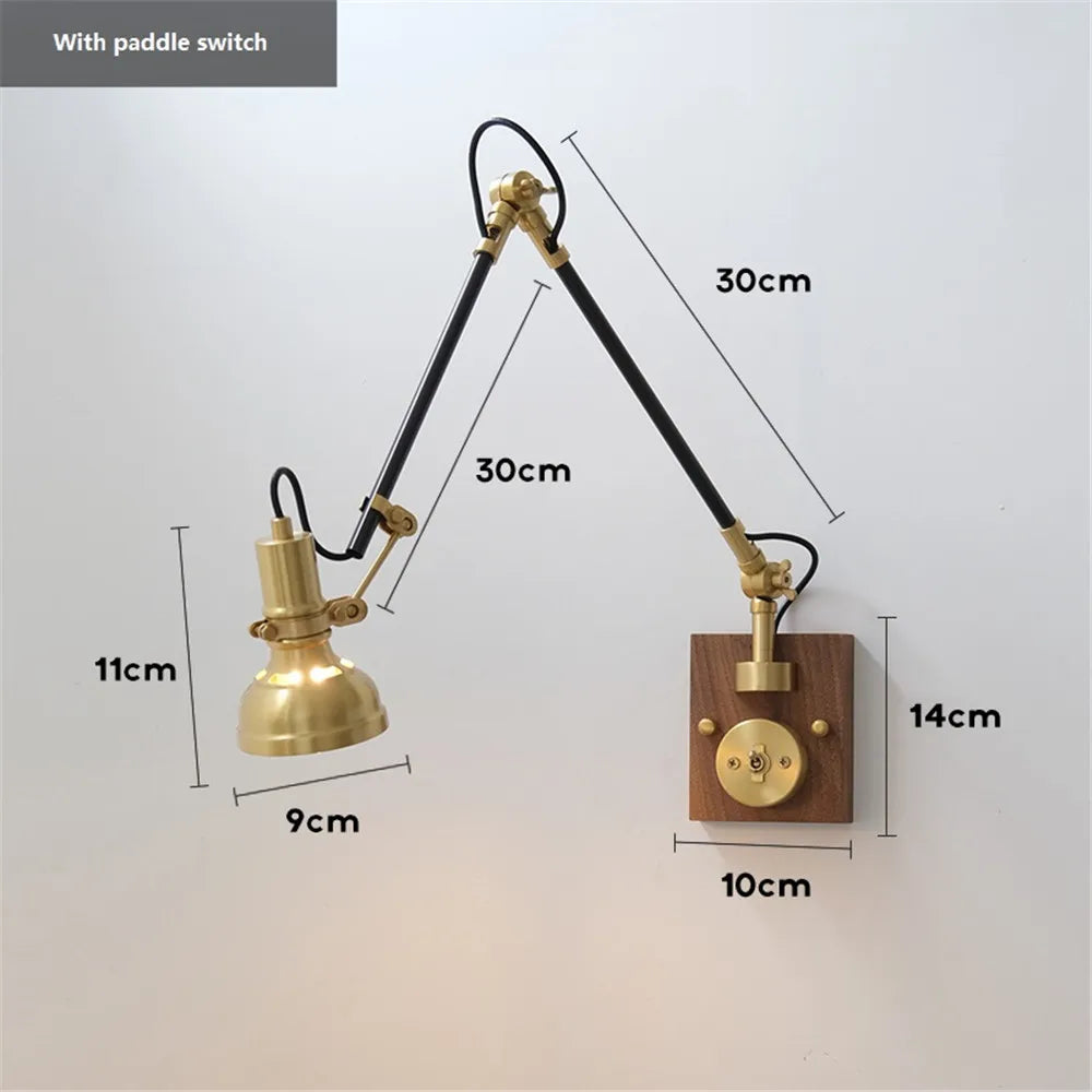 Nordische Retro-Wandleuchte aus Kupfer mit verstellbarem Schwenkarm
