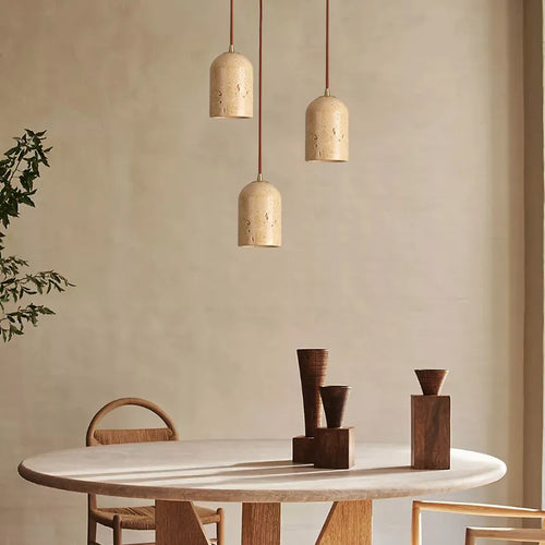 Pendelleuchte aus Holz und Naturstein für Café - vue 4 sur 11