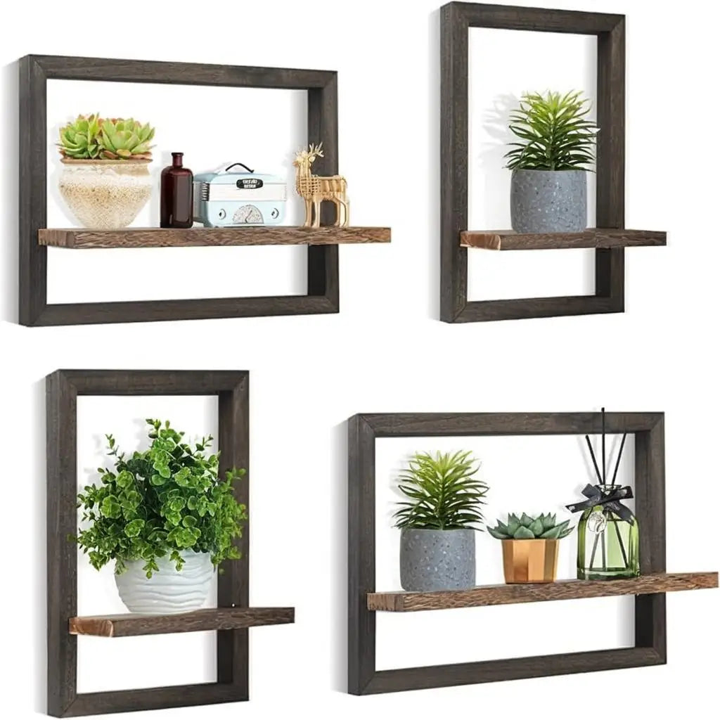 4 Pcs Floating Shelves for Wall, Rustic Wood Wall Shelves for Wall Decor Mounted Shelves Bathroom, Living Room, Kitchen Storage