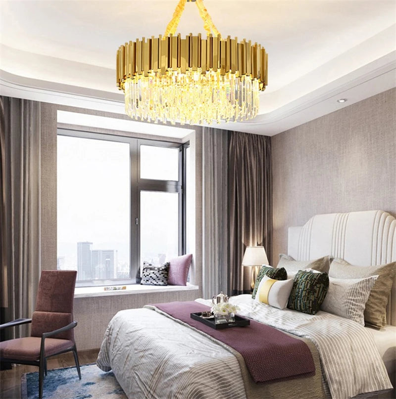 lustre en cristal moderne en or poli pour éclairage intérieur - vue 5 sur 6
