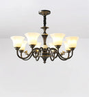 lustre vintage en cuivre avec abat-jour en verre dépoli