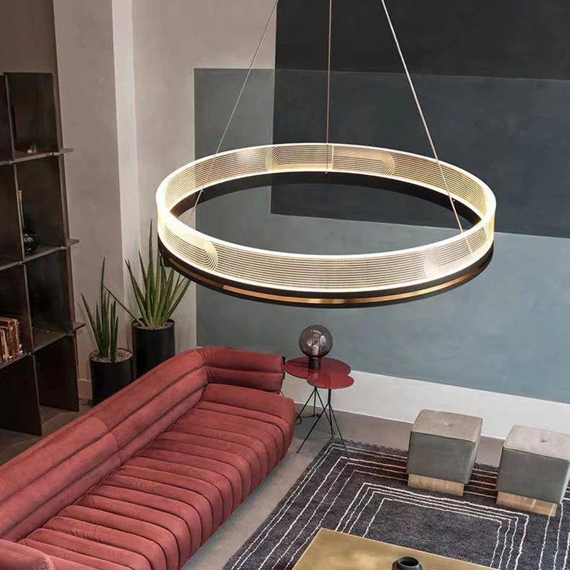 lustre de luxe italien moderne acrylique anneau lumineux créatif simple - vue 4 sur 22