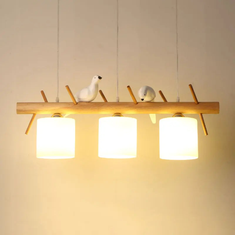 Lustre nordique en bois massif avec oiseaux - vue 3 sur 9