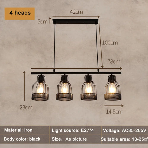 lustre loft rétro style industriel 3 4 5 têtes suspension - vue 9 sur 9