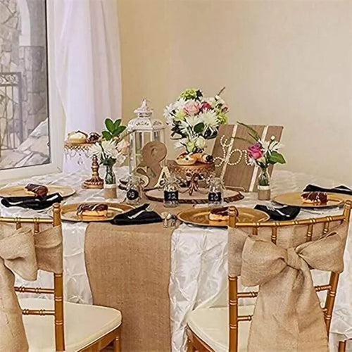 Chemin de table rustique jute et lin tissé - vue 3 sur 7