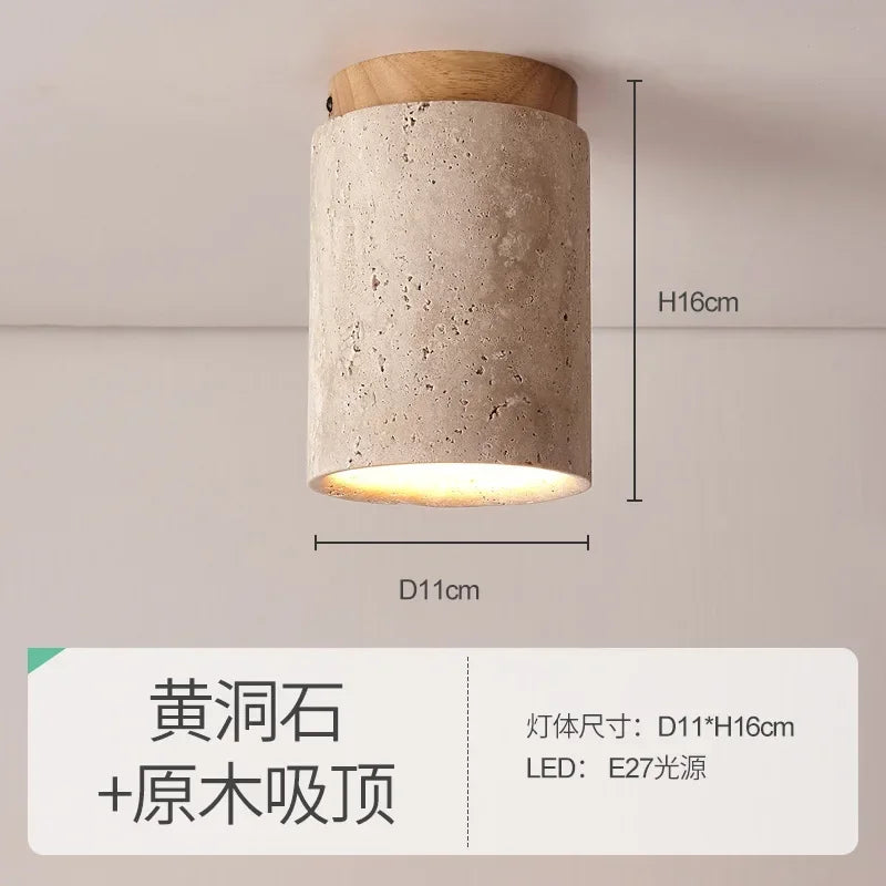 Deckenleuchte aus Höhlenstein und Nussbaum für ein elegantes Interieur - vue 10 sur 12